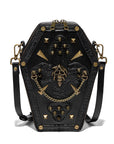 Women’s Gothic Coffin Shape Crossbody Bag – PU Leather Shoulder Purse with Chain Detail & Adjustable Strap