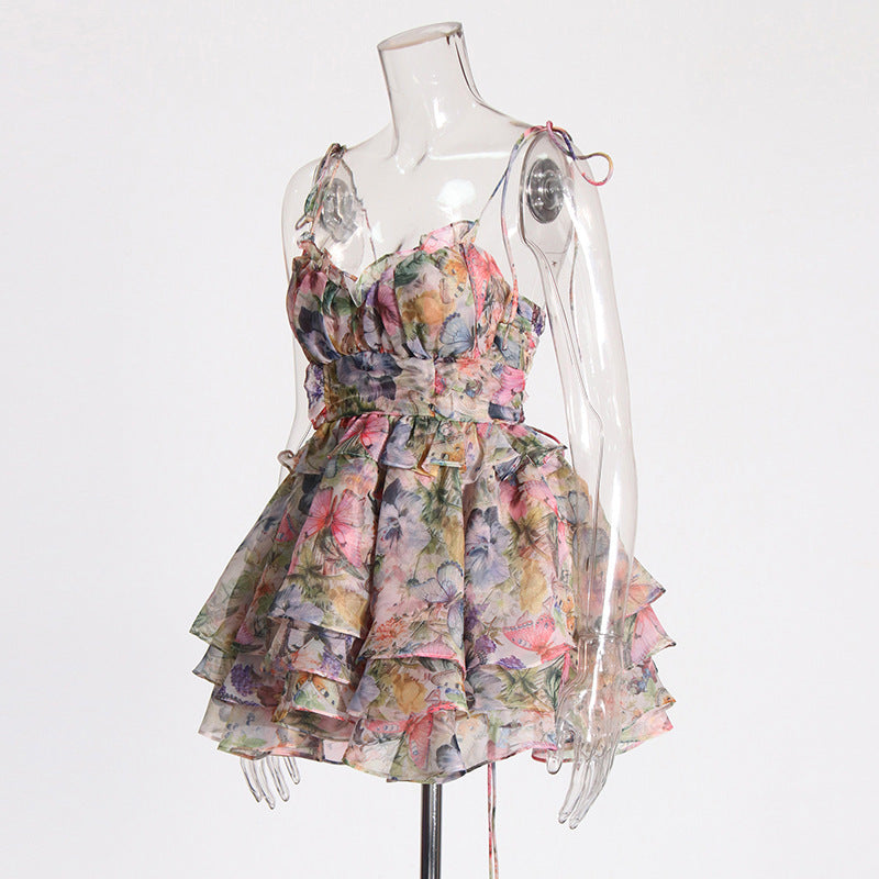 Women’s High Waist Floral Print Short Dress - Sleeveless Bodycon (S-XL) Polyester Summer Mini Dress