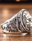 Silver Ornament Domineering Lion Head Beast Man Ring