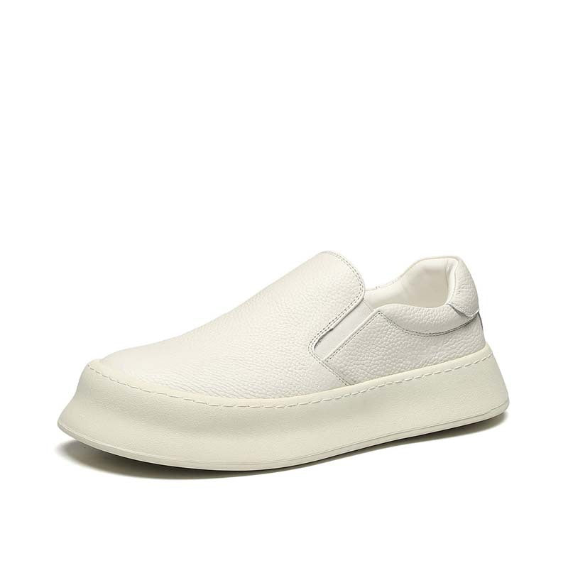 Men’s Genuine Leather Slip-On Loafers – Cowhide Casual Shoes with Thick Sole, Round Toe Comfort &amp; Anti-Slip Rubber Outsole