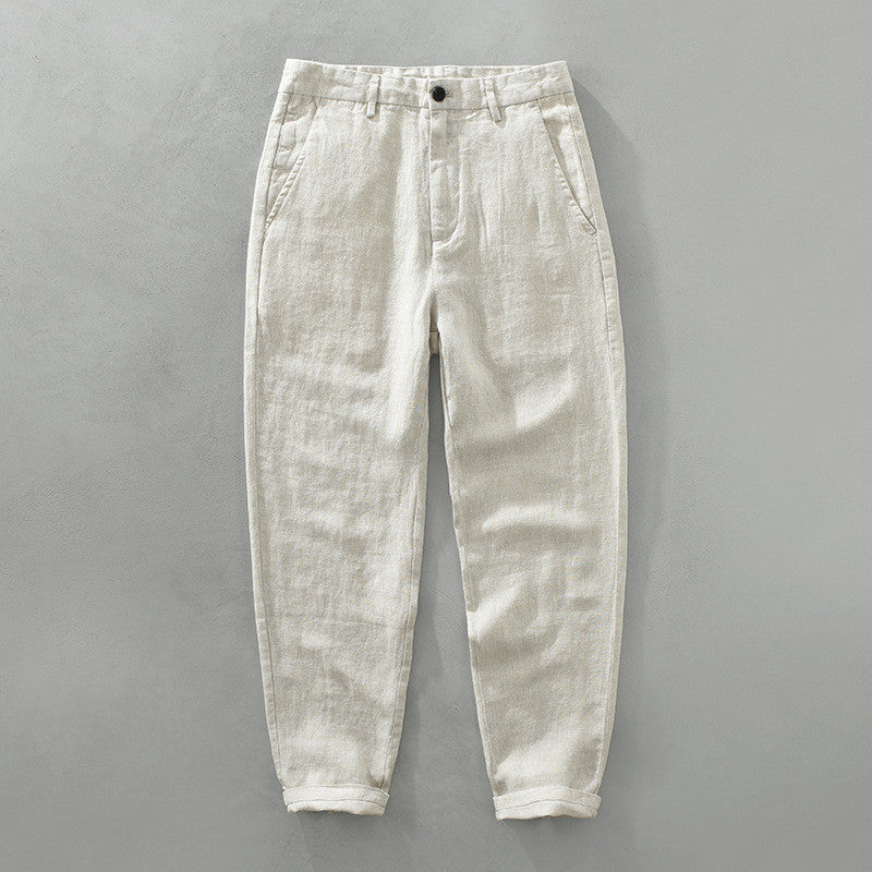 Men’s Pure Linen Loose Casual Cropped Pants – Lightweight Summer Comfort
