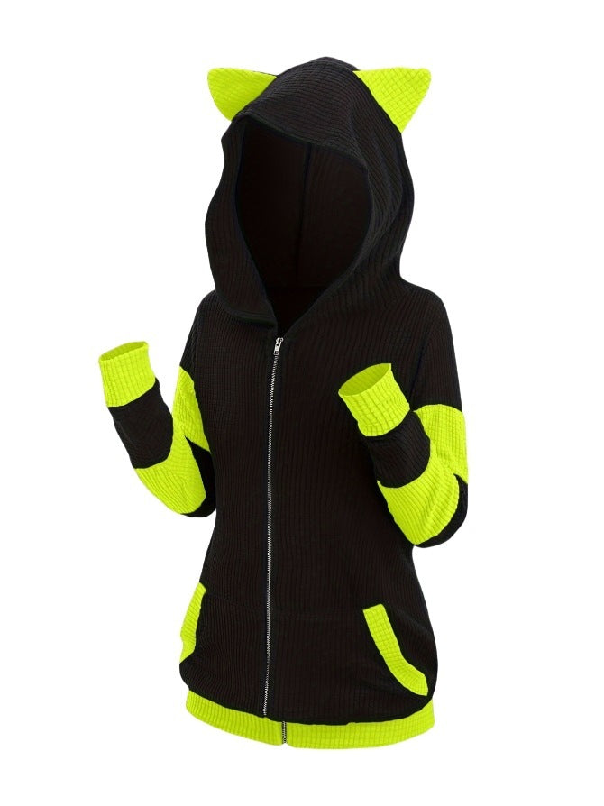 Women’s Thickened Cat Ear Zipper Hoodie – Playful Comfort Meets Cozy Streetwear