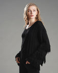 Loose Sweater Women Tassel Pure Color