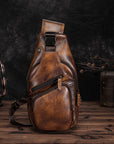 Men’s Genuine Cowhide Leather Chest Bag – Simple Retro Crossbody Satchel