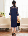 Women's Polyester Three-Quarter Sleeve Dress - Elegant Commute Zipper Dress