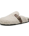 Women’s Wool-Lined Genuine Leather Mule Slippers – Warm, Retro Thick-Sole Backless Slip-Ons