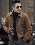 Brown lamb fur  men's jacket