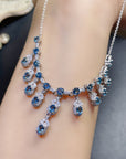 Women's Natural Blue Topaz Necklace - Sterling Silver Gemstone Jewelry (925 Silver Inlaid, Fashion Pendant Necklace)