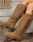 Suede Long Tube Tassel Boots