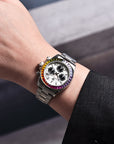 Men's Multifunctional Stainless Steel Colorful Crystals Waterproof Quartz Watch