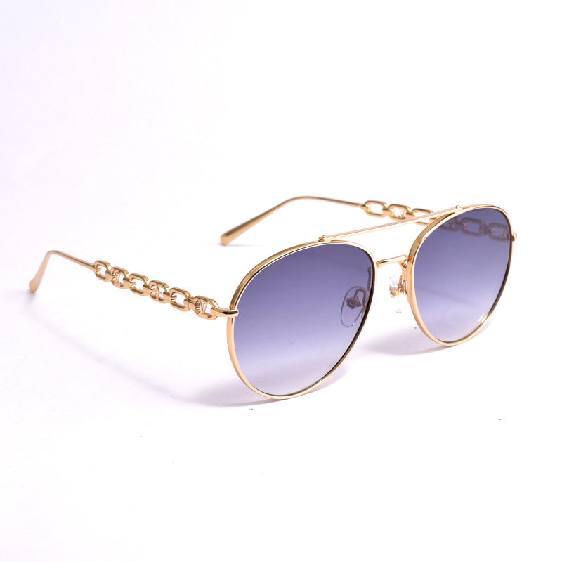 Women’s Polarized Pilot Sunglasses with Chain – UV400 Metal Frame Aviator Shades with CR39 Lenses for Driving