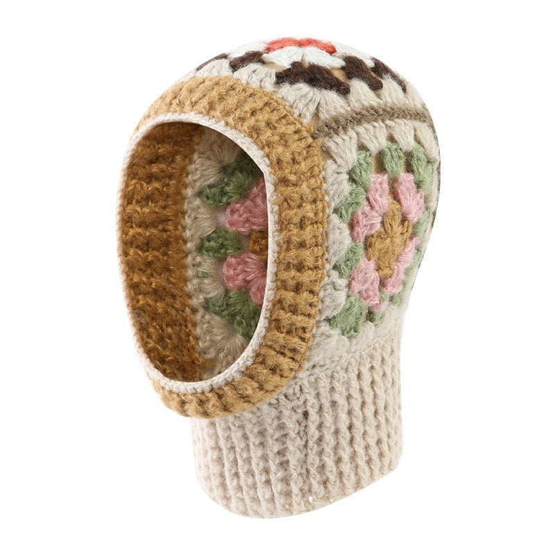 Women’s Winter Korean Crochet Flower Balaclava – Cute Warmth with Pastel Charm