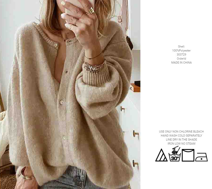 Long Sleeve Knitted Cardigan Sweater Lantern Sleeve