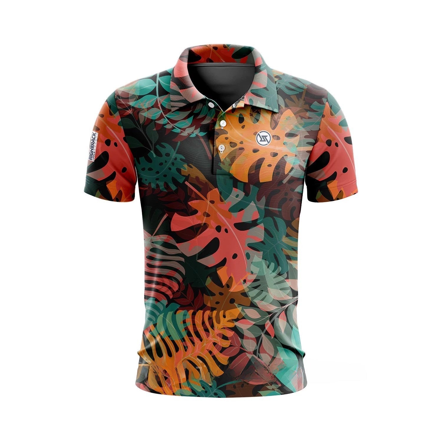 Men Golf Print Short-Sleeved Polo Shirt – Breathable Cotton Spandex Floral Performance Golf Top