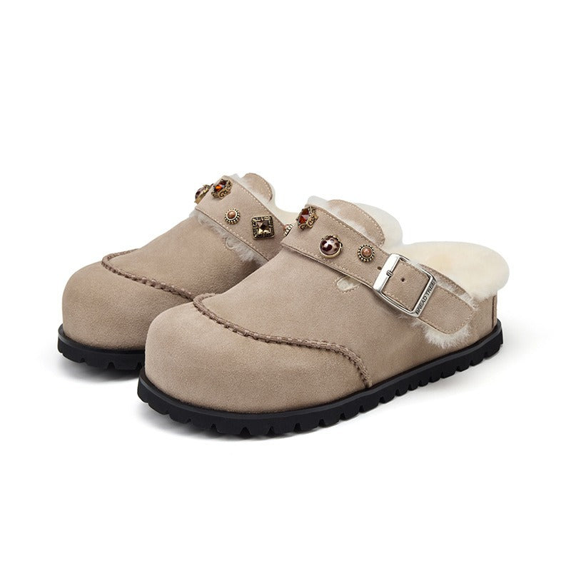 Women’s Wool Lined Platform Slippers – Suede Leather Thick Sole Warm Indoor Outdoor House Slippers