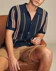 Men’s Hollow-Out Knit Polo Cardigan – Striped Short-Sleeve Casual shirt