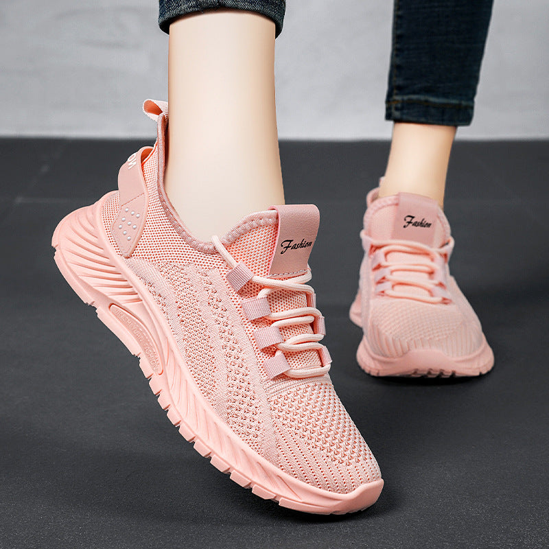 Fashion Casual Sports Shoes Women Lace Up Flat Shoes Lightweight Breathable Running Mesh Sneakers