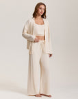 Women’s Three-Piece Viscose Pajama Set – Sling Top, Long Sleeve Jacket & Pants Soft Breathable Lounge Sleepwear