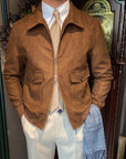 Suede Coffee Bomber Jacket For Man