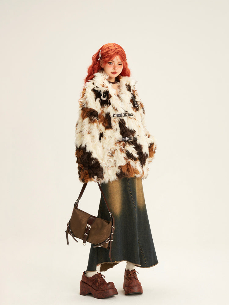Women’s Plush Colorful Faux Fur Jacket – Loose Fit Cotton Street Style Coat