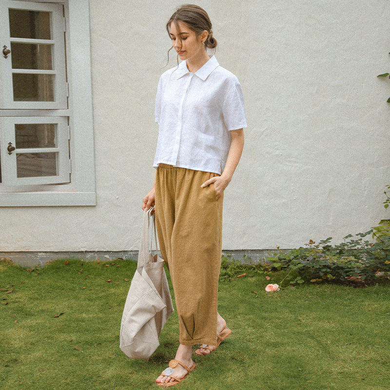 Women’s French Minority Texture Pure Linen Shirt