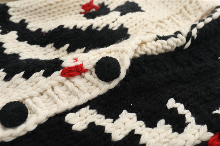 Women V-Neck Color-Blocked Knit Cardigan – French Style Handmade Cotton Blend Sweater