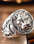 Silver Ornament Domineering Lion Head Beast Man Ring