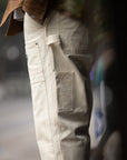 Men’s Retro Distressed Creamy-White Jeans – Loose Straight Mid-Waist Denim