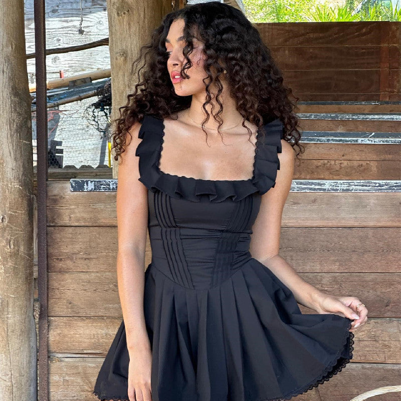 Women’s Fashion Fishbone Corset Dress – Sleek Black One-Step Skirt Elegance