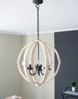 6 - Light Wood Chandelier With Adjustable Chain , Bulb Not Included ( USA ONLY + 3 TO 5 DAYS SHIPPING)