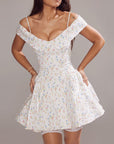 Women Strapless One-Shoulder Floral Dress – Ruffled Tutu High-Waist Summer Sling Mini Dress