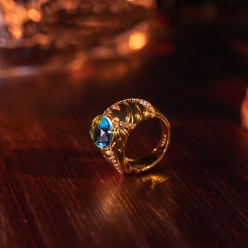 Mid-ancient LAB Sapphire Elegant Gold-plated Ring women