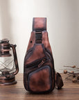 Men’s Genuine Cowhide Leather Chest Bag – Simple Retro Crossbody Satchel