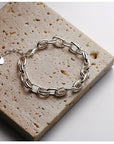 Sterling Silver Hollow Thick Chain Street Style Bracelet