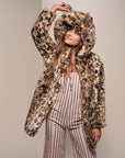 Faux Fox Fur Ladies Fur Coat Mid-length Hooded Ear Fur Coat Large Size