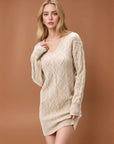 WOMEN Mid-length Sweater V-neck Knitted Twist Dress