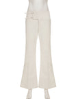 Women’s Loose Straight Pants – Metal Buckle Hip-Hugger