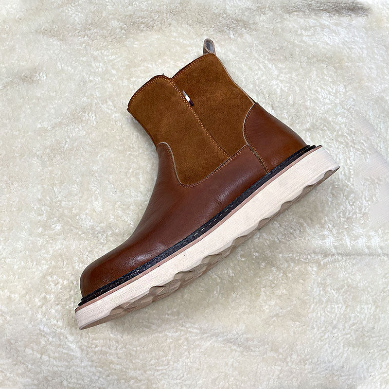 Men REAL Sheepskin Lined Winter Snow Boots – Waterproof Cowhide Leather Mid-Calf Boots with Wool Insulation