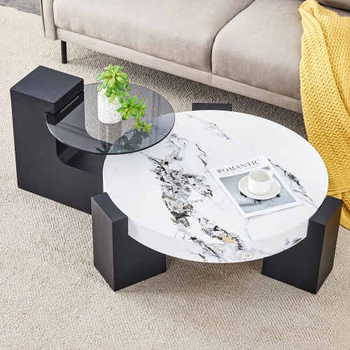 Modern Double-Layer Round Coffee Table ( USA ONLY 3 TO 5 DAYS SHIPPING)