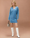 WOMEN Mid-length Sweater V-neck Knitted Twist Dress