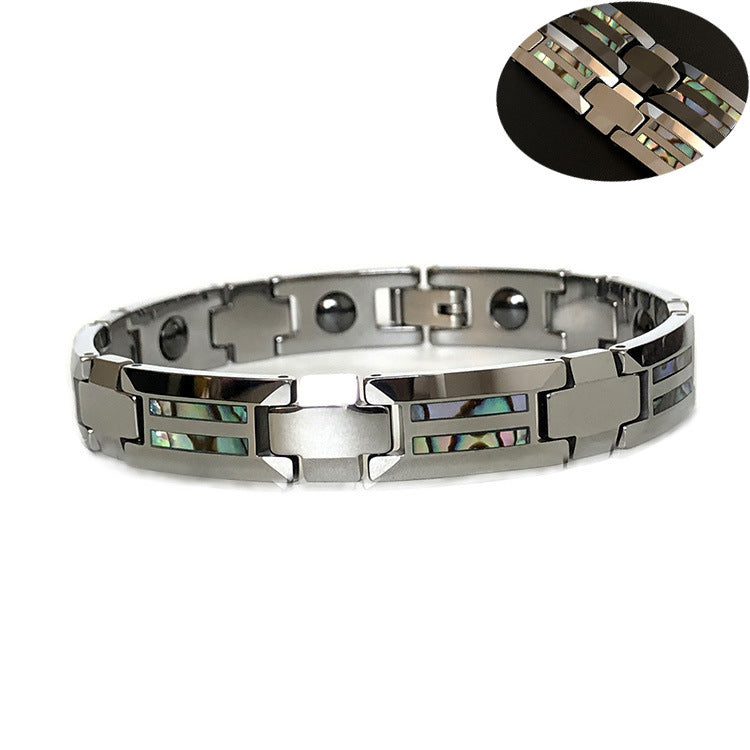 Tungsten Gold Ceramic Inlaid Shell Waterproof Magnetic Bracelet unisex