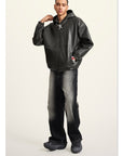 Retro Large Profile Leather Coat Men