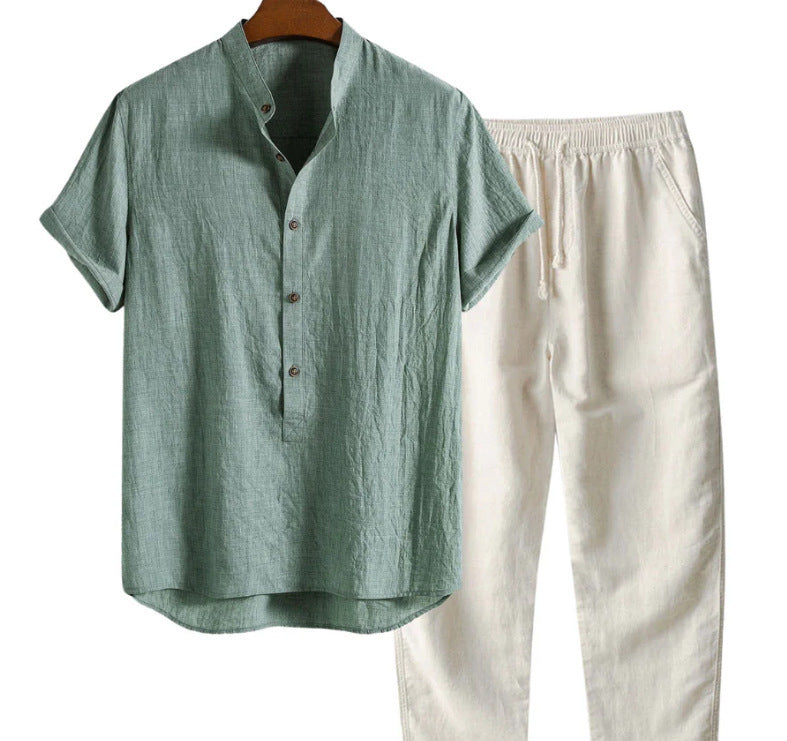 Men’s Printed Casual Suit – Loose Short Sleeve Shirt &amp; Trousers Set