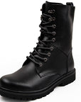 Men Genuine Leather Mid-Calf Boots – Fleece Lined Vintage Lace-Up Anti-Slip Winter Cowhide Work Boots