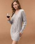 WOMEN Mid-length Sweater V-neck Knitted Twist Dress