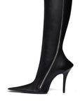Women’s Stiletto Heel Pointed Toe Side-Zip Knee-Length Boots – Sleek Black Elegance