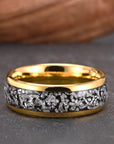Gold Tungsten Steel Ring with Meteorite Inlay - Unisex Minimalist Band (US 7-13) Electroplated