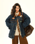 Vintage Denim Jacket  Women Motorcycle Loose Lapels