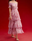 Women’s Floral Off-the-Shoulder Tiered Maxi Dress – Elegant Flowing Summer Charm