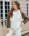 Color-blocked Spliced PU Leather Women's Motorcycle Jacket Baseball Coat